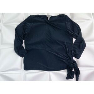 Chico's Travelers 2 Sz L Womens Black Slinky Acetate Side Tie Top Blouse